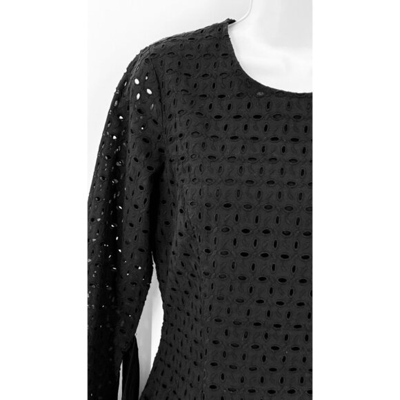 Avec Les Filles Eyelet Bell Sleeve Dress Size S Black Back Cutout NWT - Picture 2 of 16